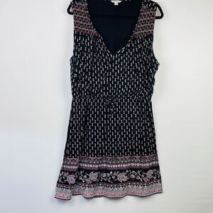 SweetGrey. Women's Brushed Knit Sleeveless Blouson Dress Black Floral 2XL